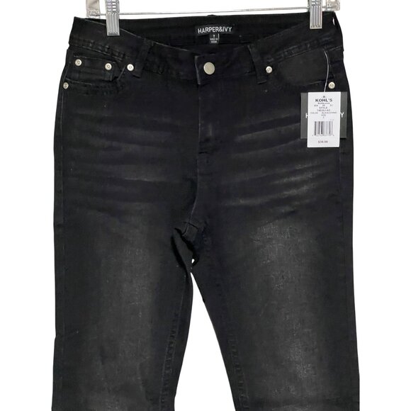 Harper & Ivy Womens Black Bootcut Jeans Jr Sz 7 Embellished Pockets Modern Boho - Picture 9 of 10